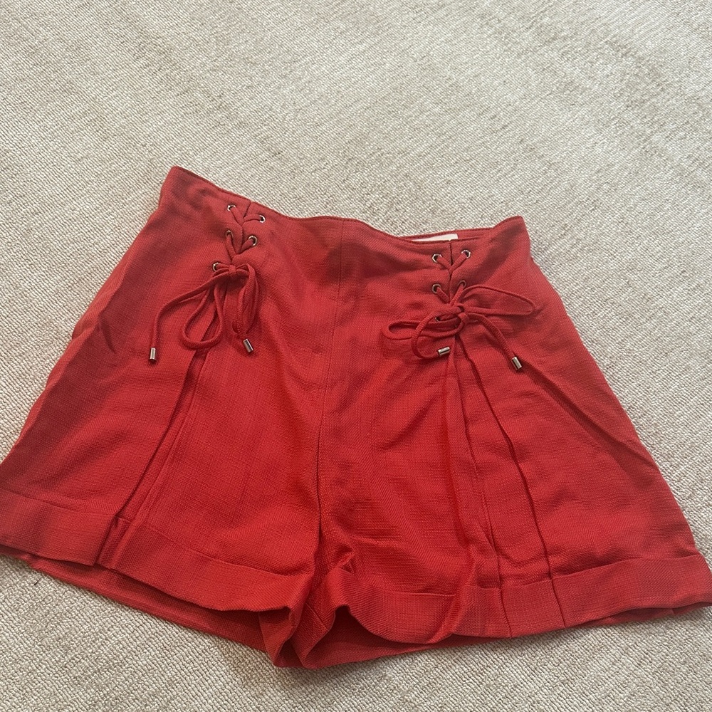 Club Monaco Red High Waist Lace-Up Shorts